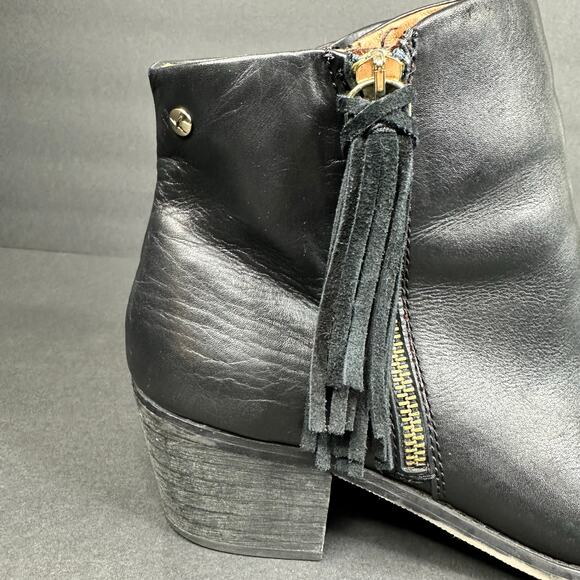 Pikolino Womens size 40 9 9.5 Andorra Black Leather Tassel Ankle Boots Side Zip - Picture 7 of 11